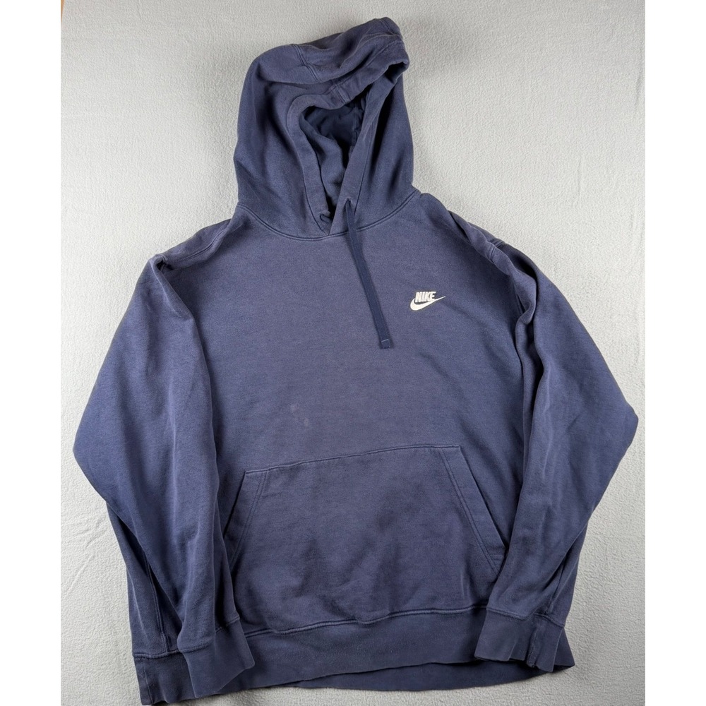 Nike Sportswear Club Fleece Hoodie Mens XL Navy Blue Pullover Sweatshirt Fade